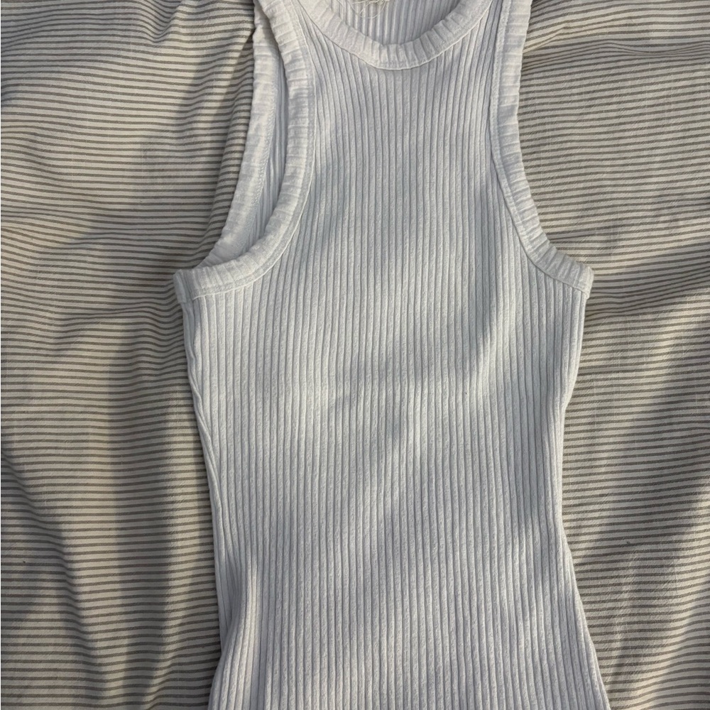 White Ribbed Sleeveless Top